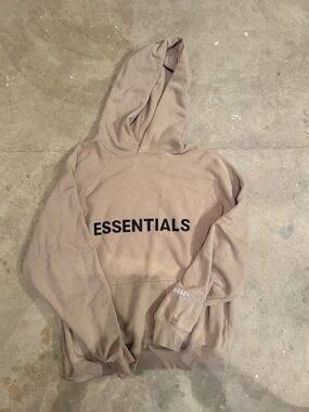 Essentials Men's Crewneck Hoodie in Taupe with Black Logo